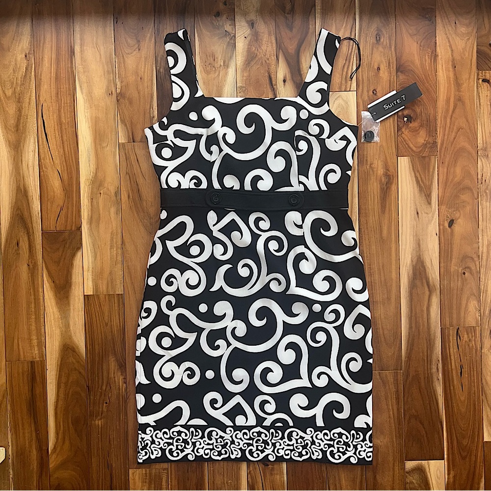 NWT Suite 7 mod Black and White Swirl Dress